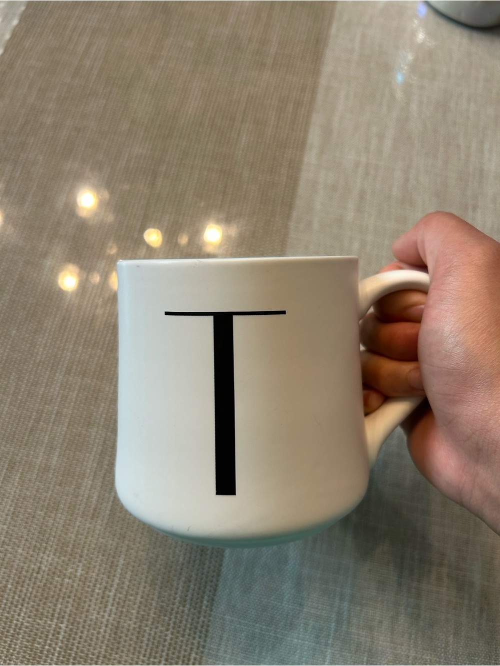 Indigo White Mug with Black 'T' Monogram